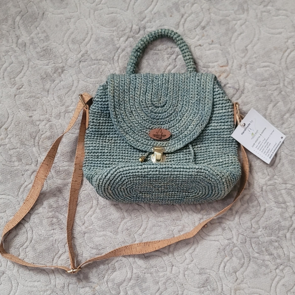 Vegan cork and raphia shoulder purse